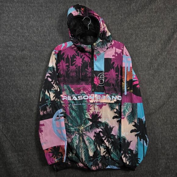 REASON BRAND "In Paradise" Print WEARABLE ART Windbreaker Hooded Jacket Size L - Picture 1 of 13